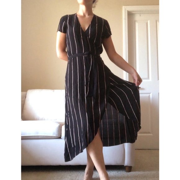 Ann Taylor Loft Black & Pink Striped Wrap Dress - Picture 4 of 9